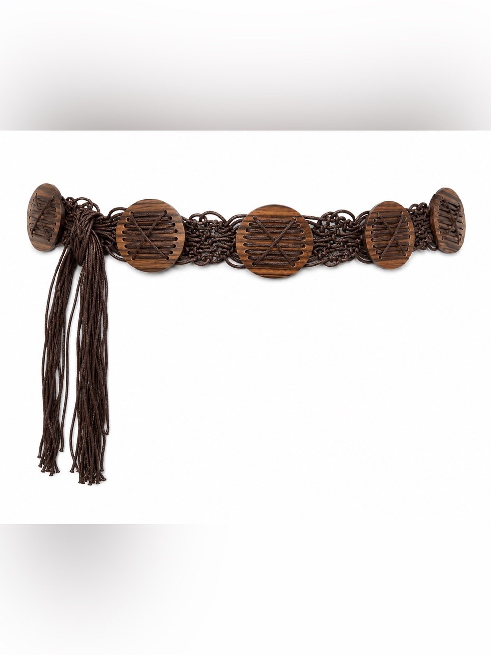 Handmade Wooden Discs Woven Wide Brown Belt Size Large